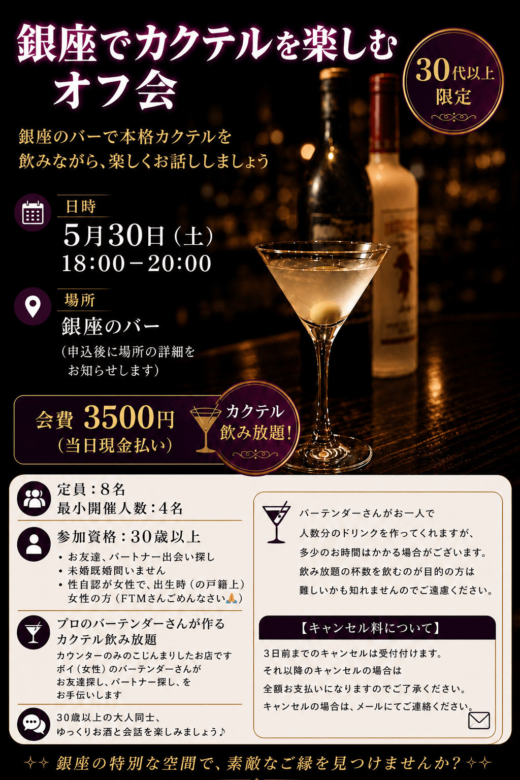 銀座でカクテルを楽しむオフ会 30代以上vol.31