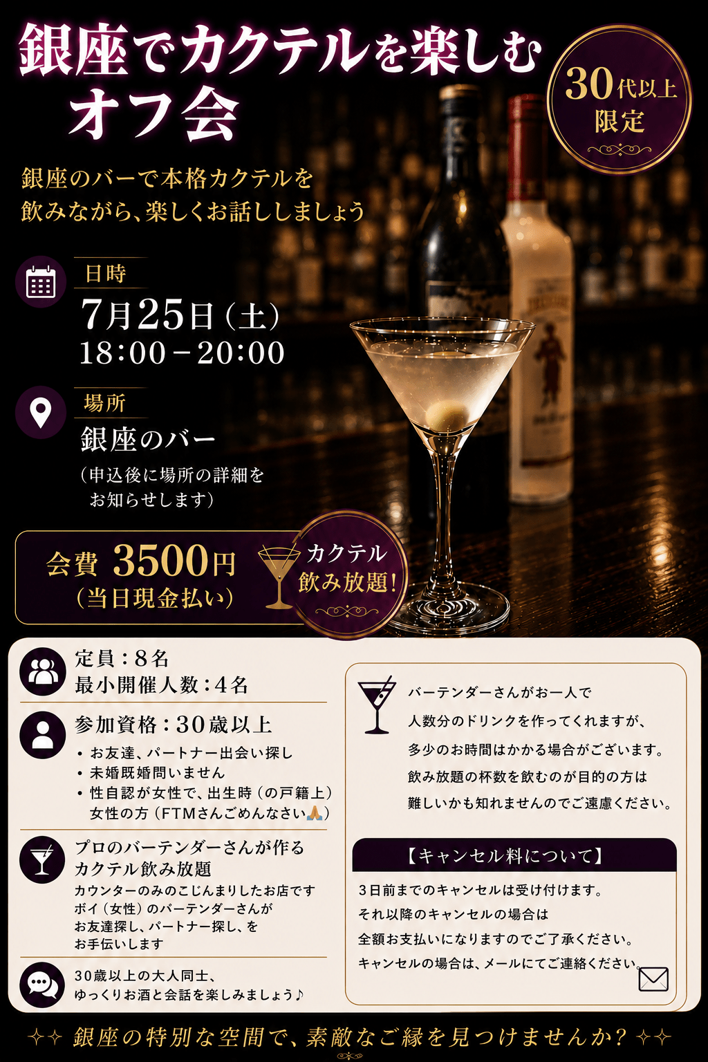 銀座でカクテルを楽しむオフ会 30代以上 vol.33