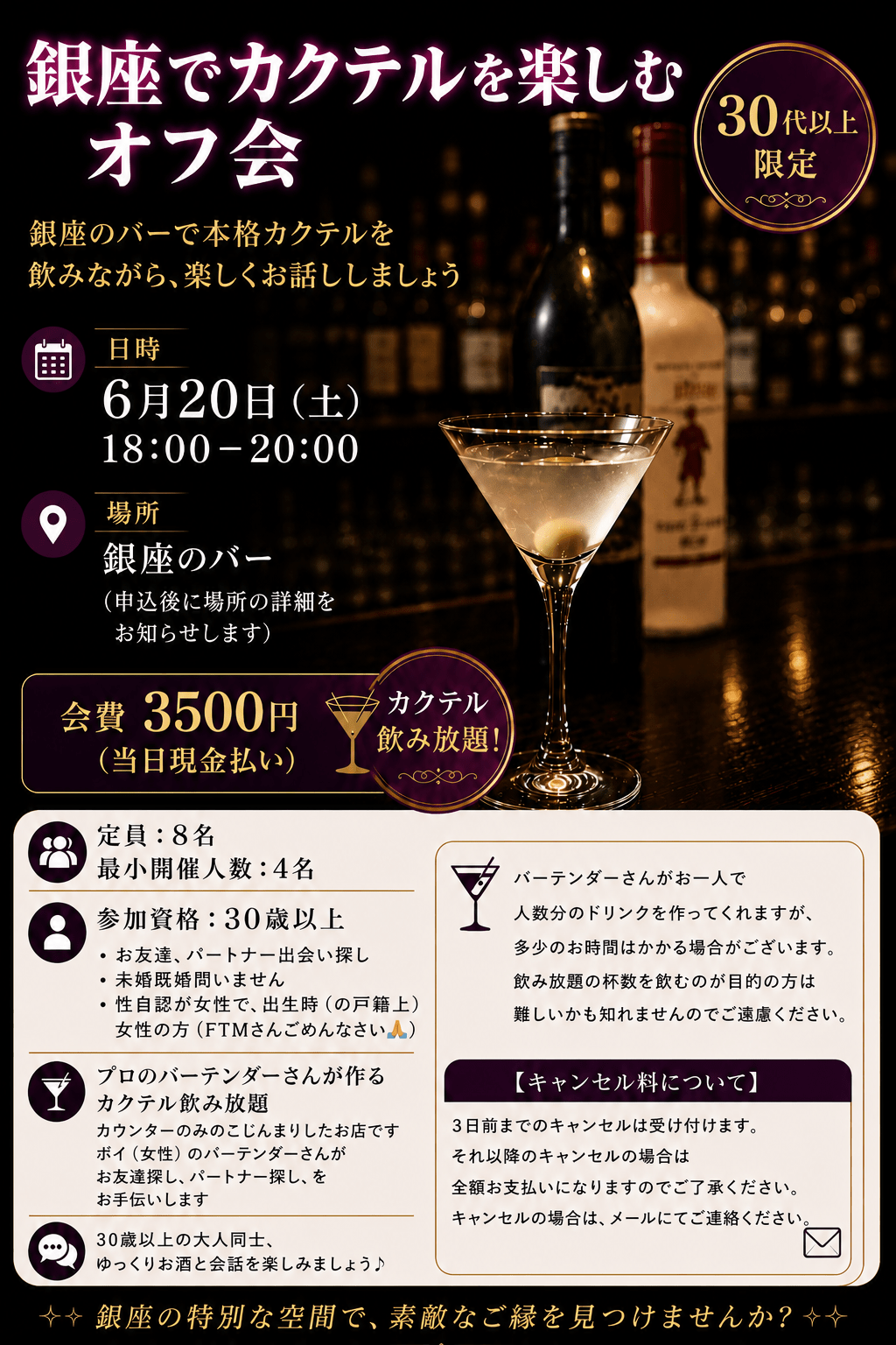 銀座でカクテルを楽しむオフ会 30代以上 vol.32