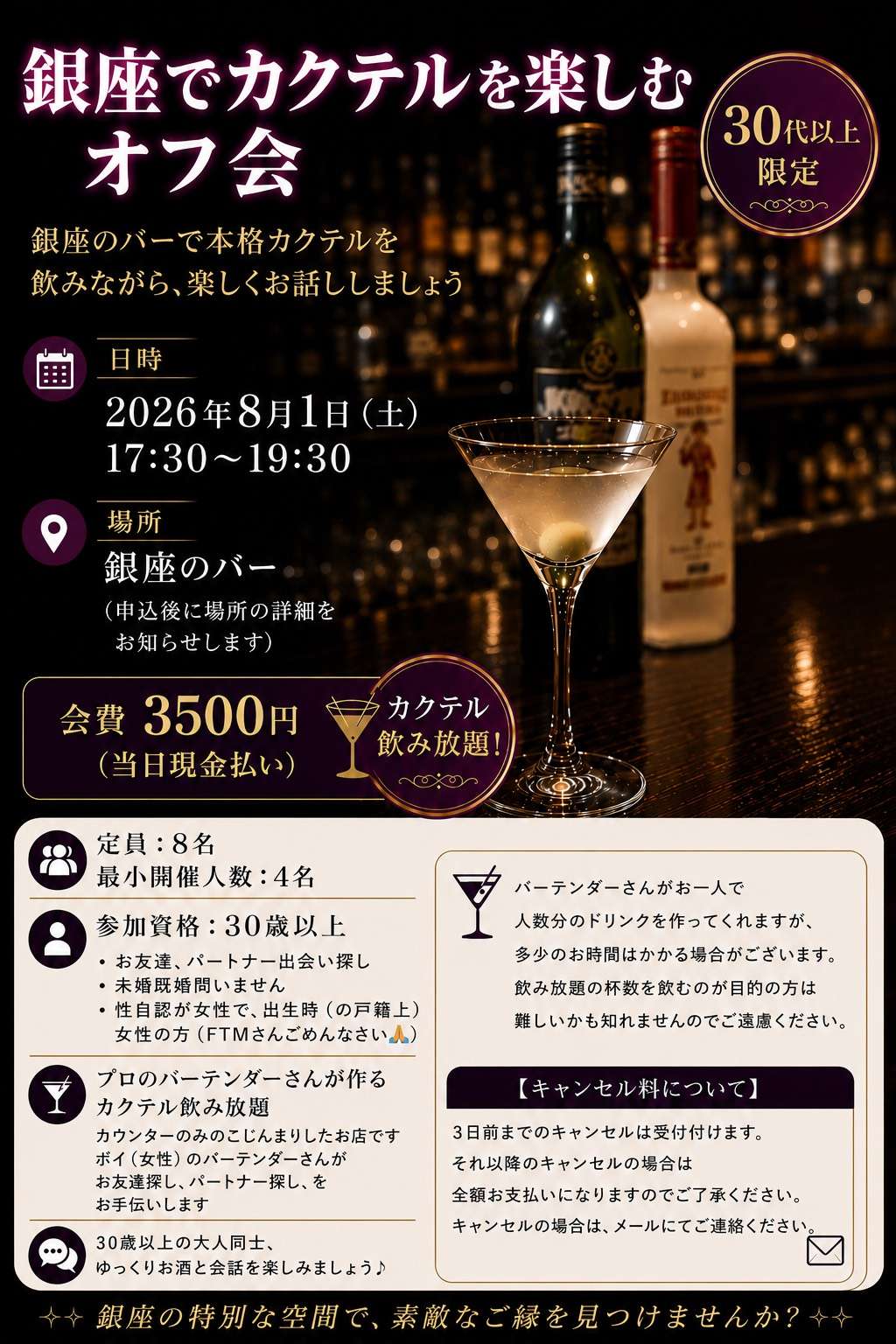 銀座でカクテルを楽しむオフ会 30代以上vol.34